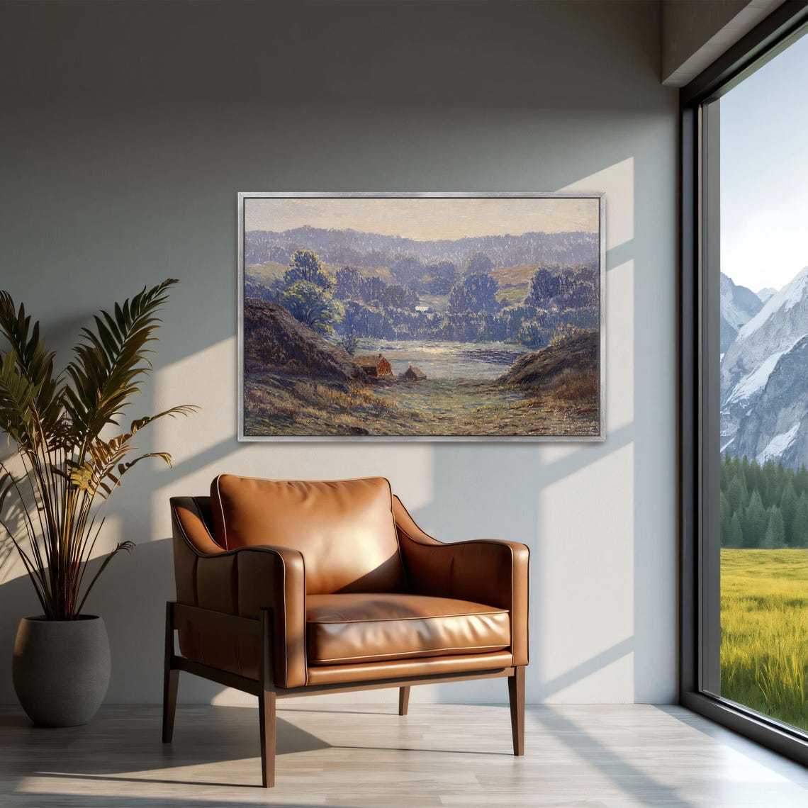 Riverside Cottage Wooded Valley Pastoral Landscape Art Poster - Image 3
