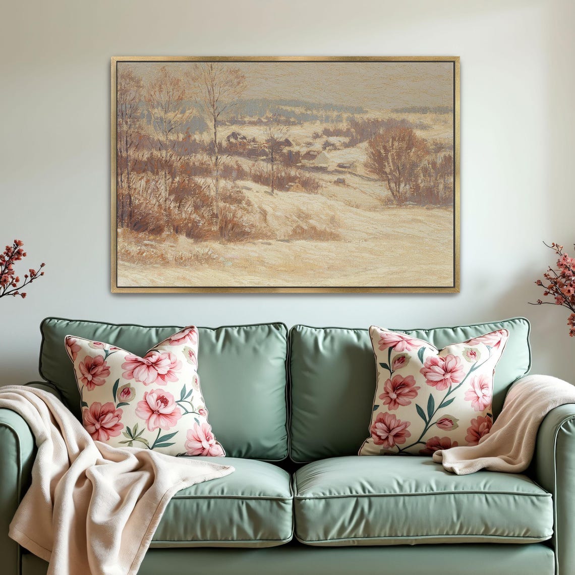 Snowy Winter Hills with Bare Trees Muted Calm Landscape Poster - Image 2