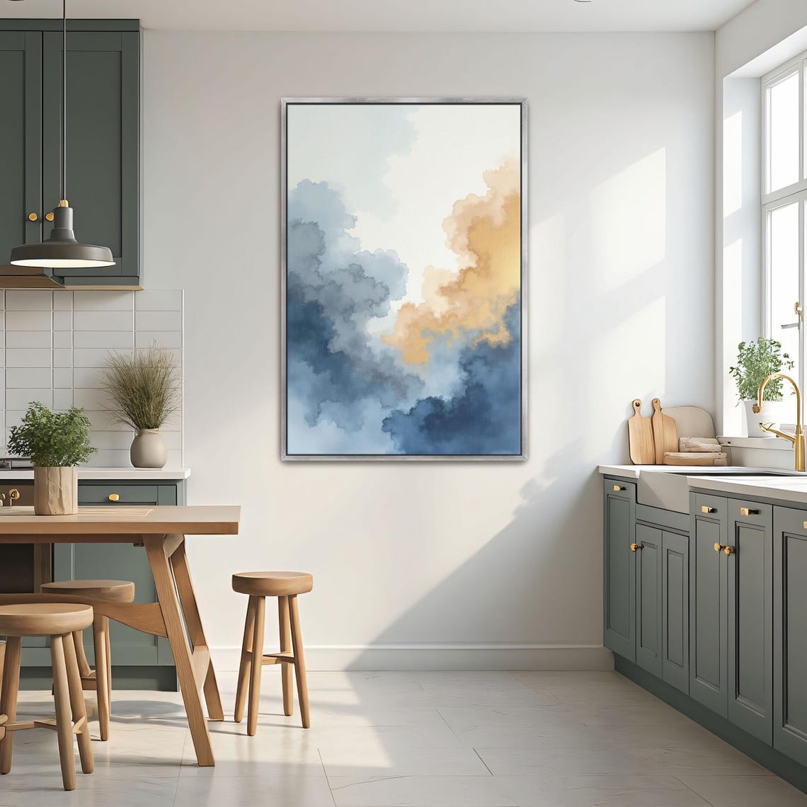 Abstract Blue and Gold Watercolor Cloudscape Painting Poster - Image 2