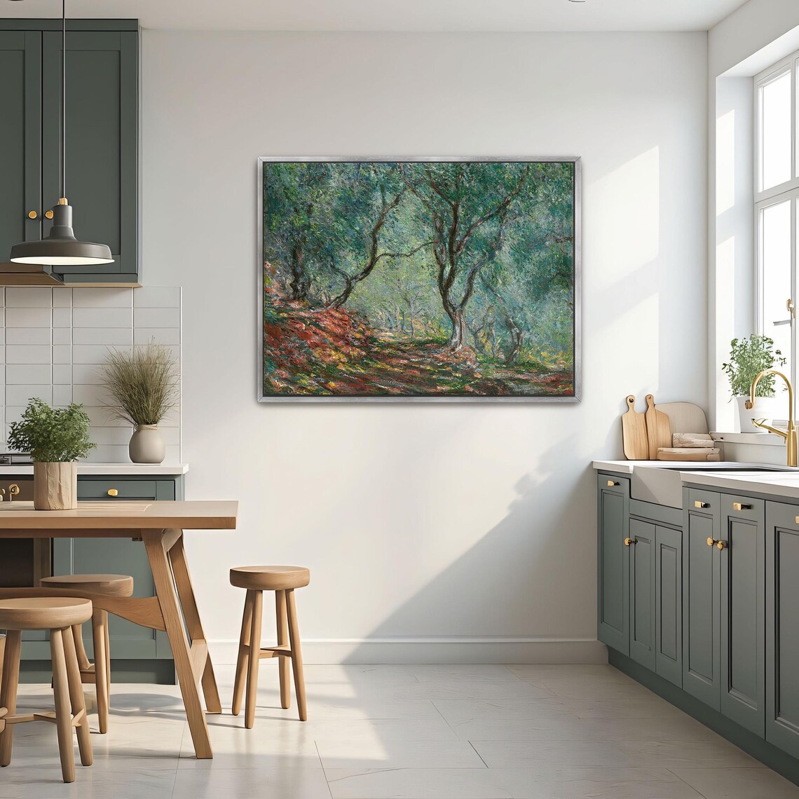 Claude Monet Large Framed Print Olive Trees In A Green Landscape Landscape Print Green And Blue Bedroom Art Print - Image 2