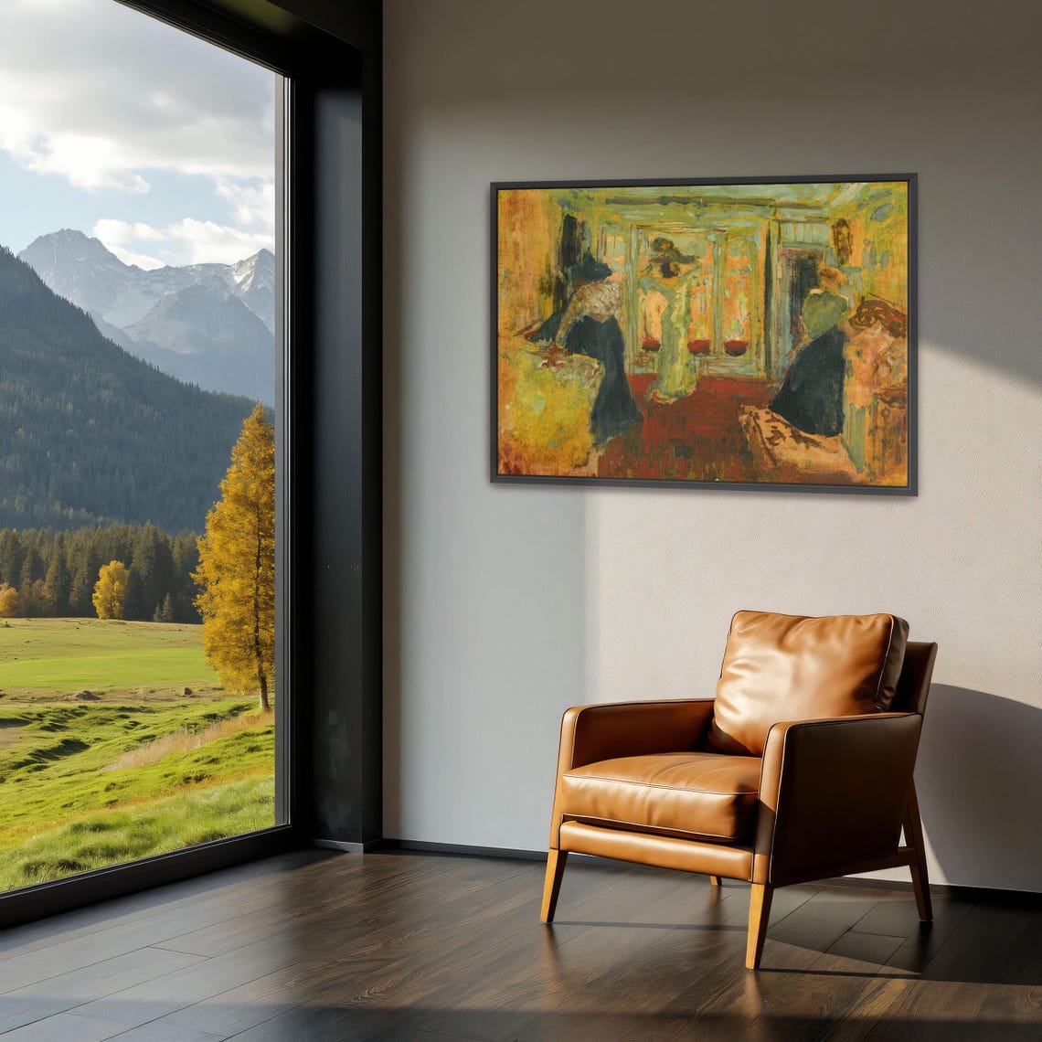 Two Women in a Golden Sunlit Room with a Mirror Interior Poster - Image 2