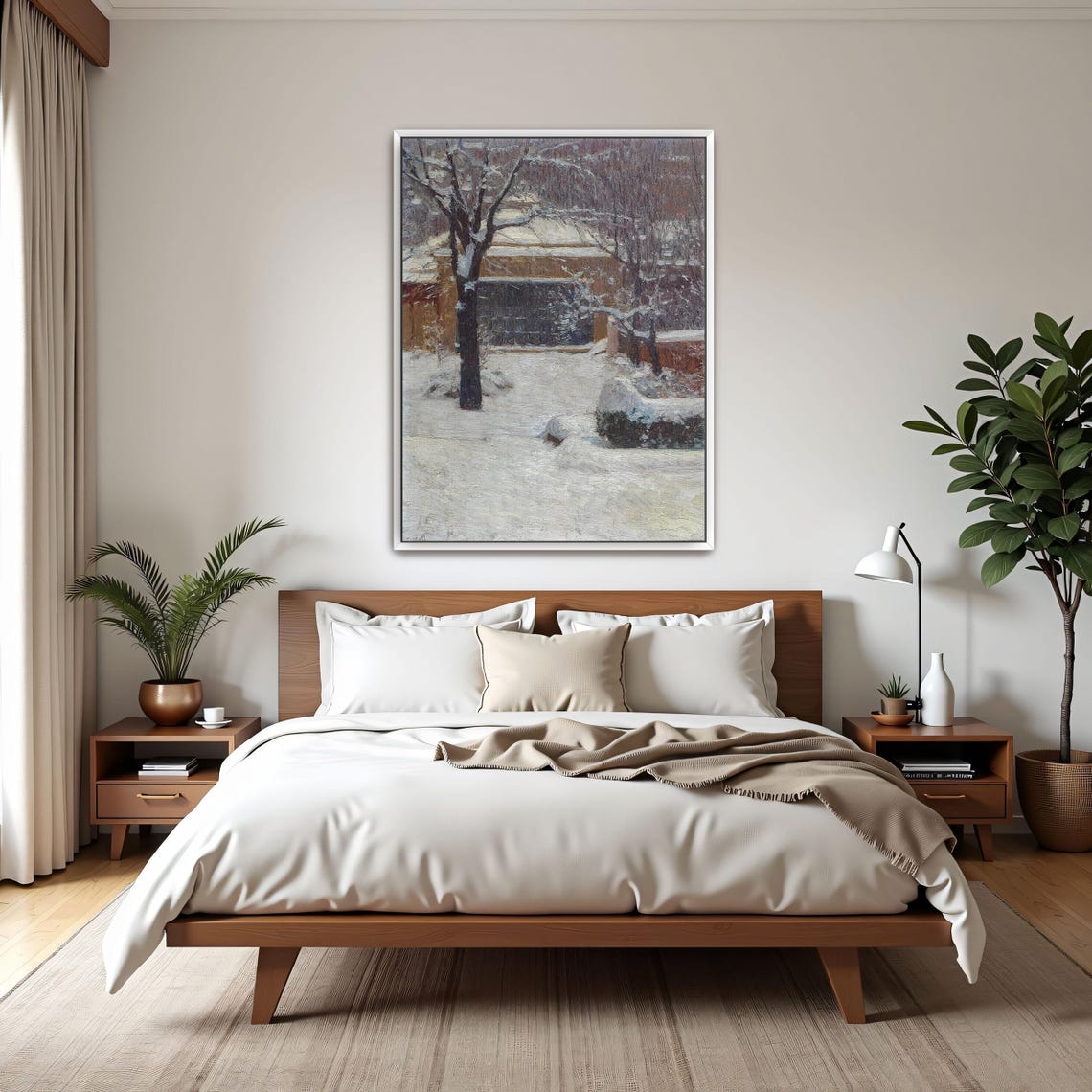 Snowy Garden With Brick Building Vintage Winter Landscape Poster - Image 3