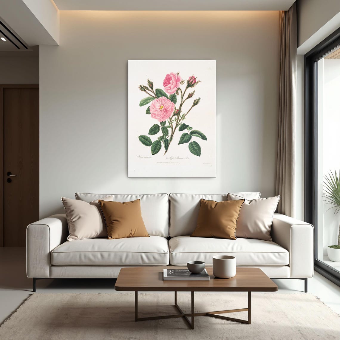 Pink Rose Stem With Buds Classic Botanical Illustration Art Poster - Image 2