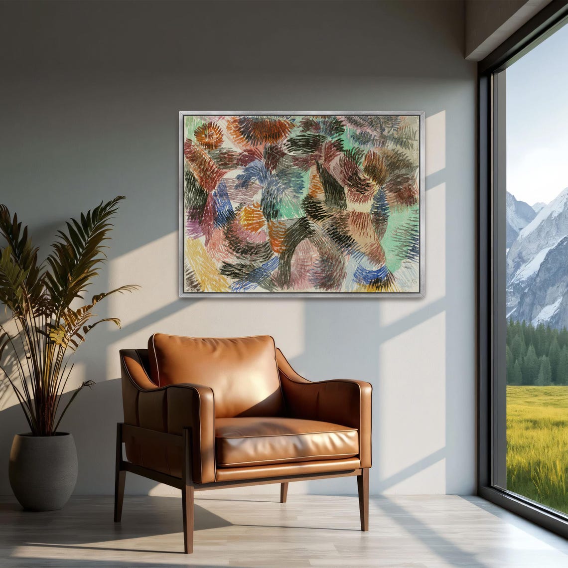 Paul Klee Framed Wall Art Abstract Watercolor Painting With Swirling Shapes Geometric Wall Art Brown And Green Living Room Art - Image 2