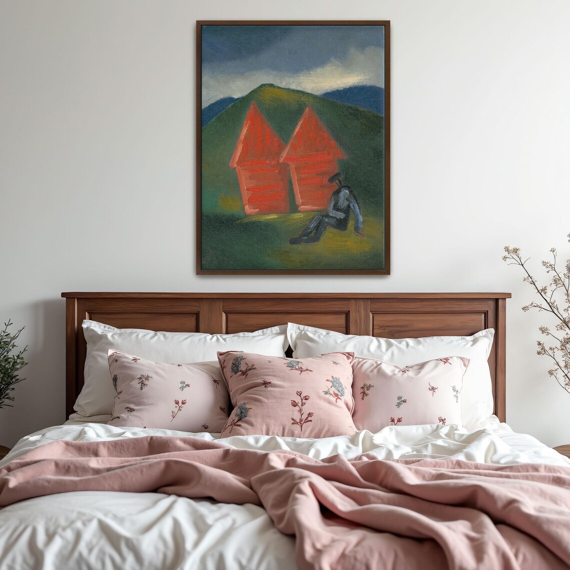 Two Red Barns on Green Hill with Seated Figure Expressionist Poster - Image 5