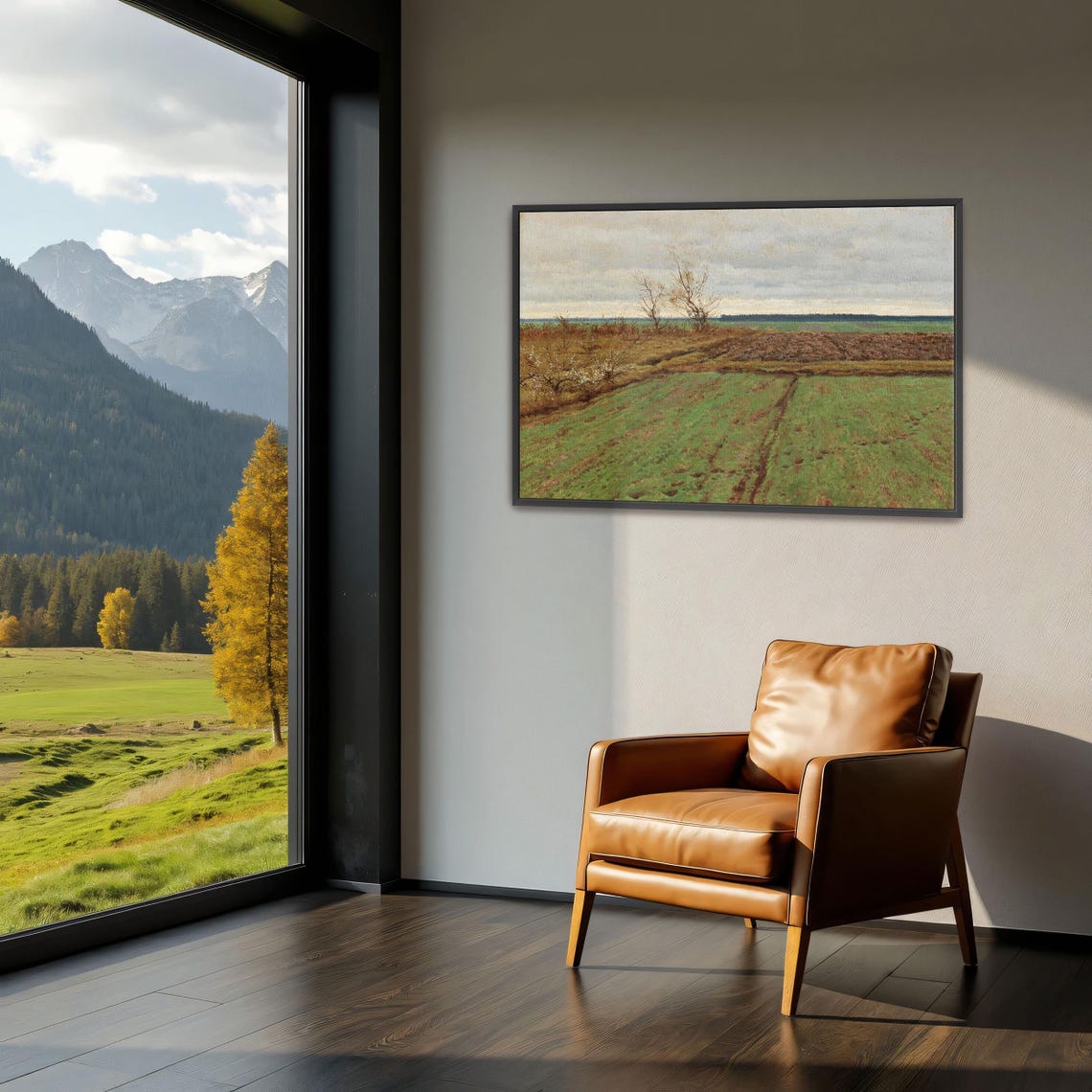 Ploughed Fields Stretching Under A Cloudy Autumn Sky Landscape Poster - Image 3
