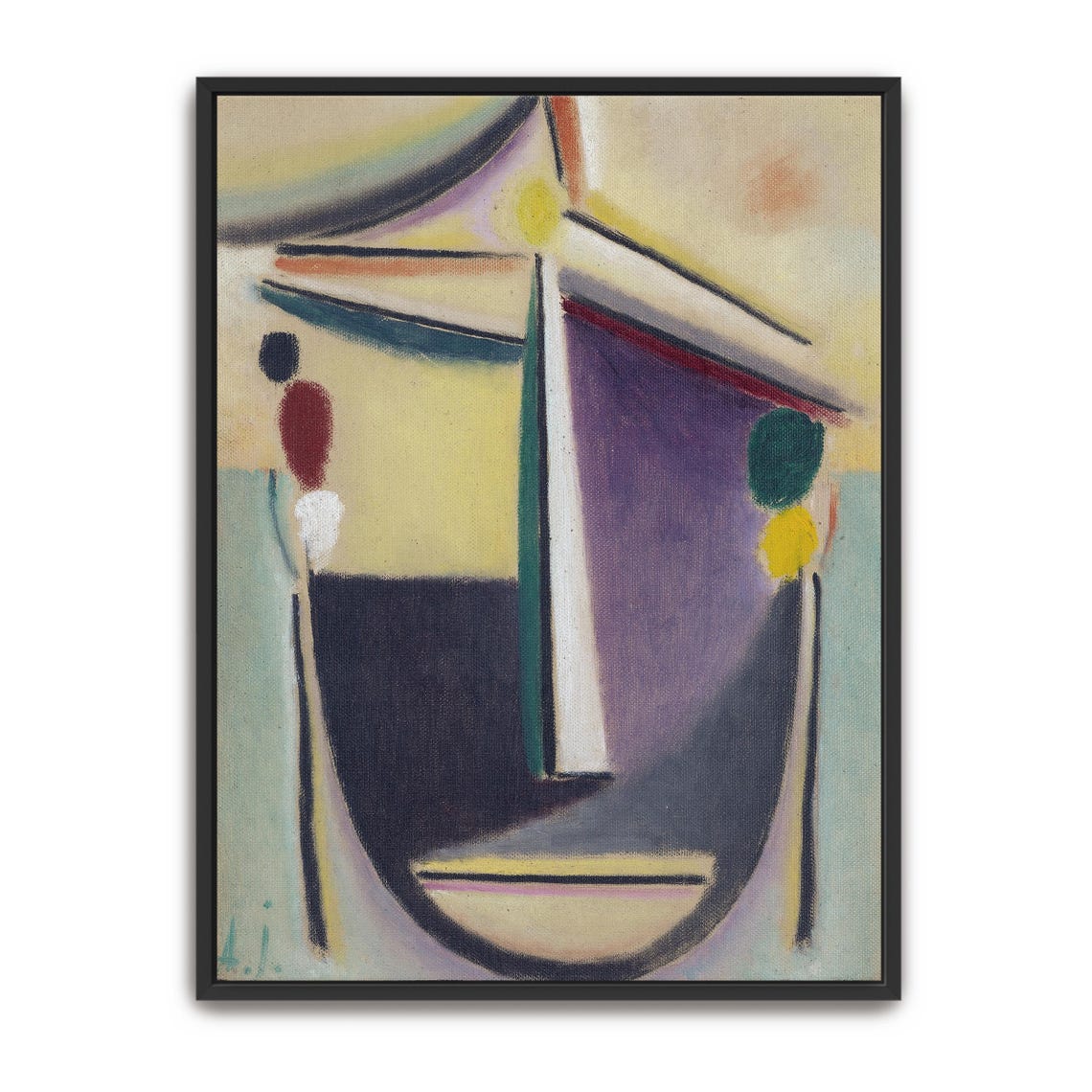 Framed Print Of Abstract Portrait With Geometric Shapes Geometric Wall Art Purple And White Bedroom Artwork Abstract Art Print
