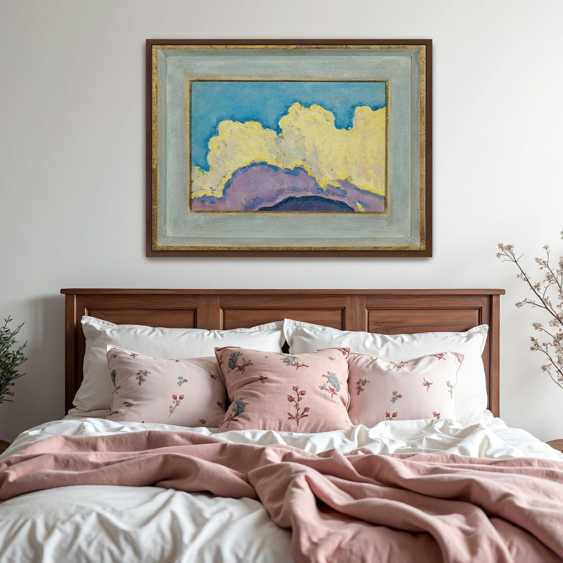 Framed Print Of Abstract Cloud Landscape Painting Cloud Wall Art Yellow And Blue Bedroom Decor Art Nouveau Oil Painting - Image 6