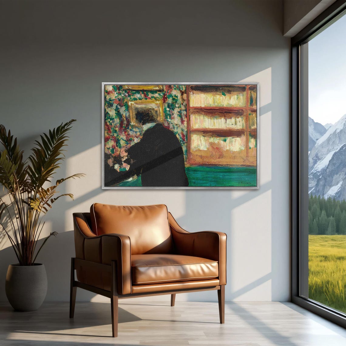 Man in Black Coat Standing Before the Bookcase Interior Art Poster - Image 3