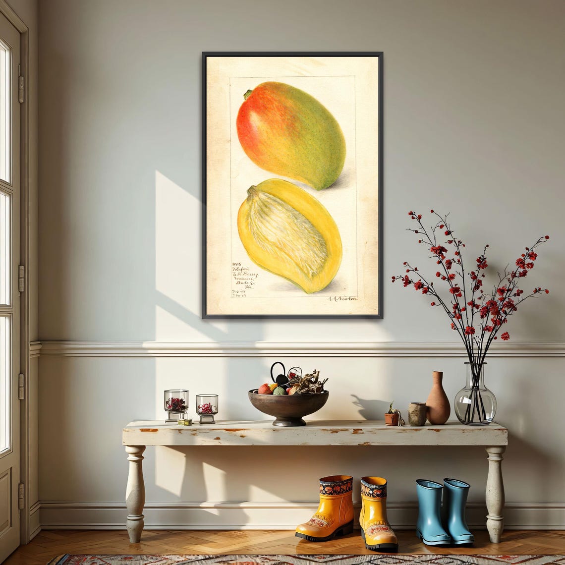 Mango Whole And Halved Vintage Botanical Fruit Illustration Poster - Image 3
