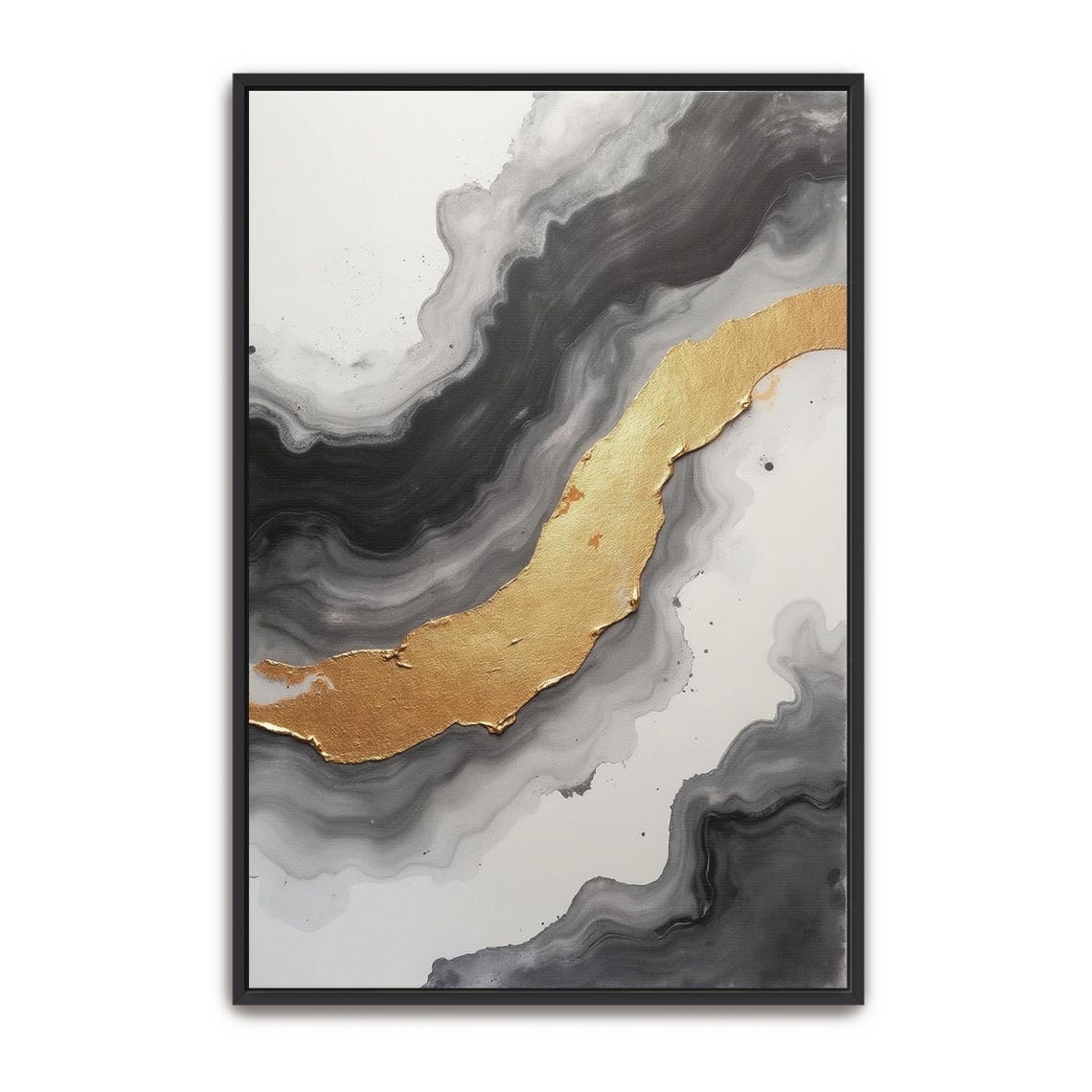 Diagonal Gold Ribbon Through Grey Marble Swirls Abstract Poster