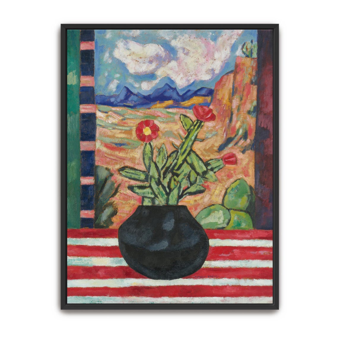 Blooming Cactus in a Black Pot Southwest Desert Vintage Art Print