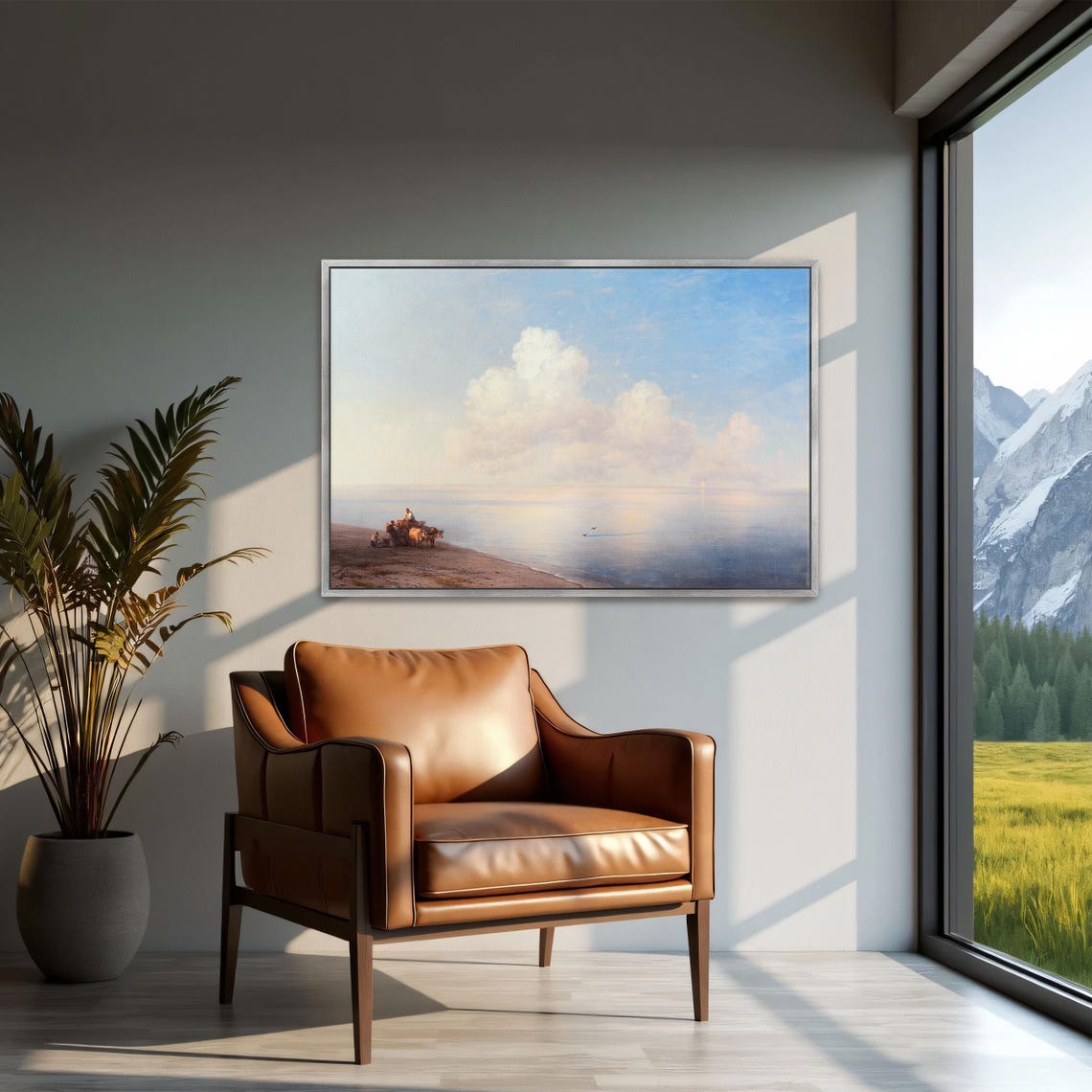 Horse Cart on the Shore under a Vast Cloudy Sky Seascape Poster - Image 3