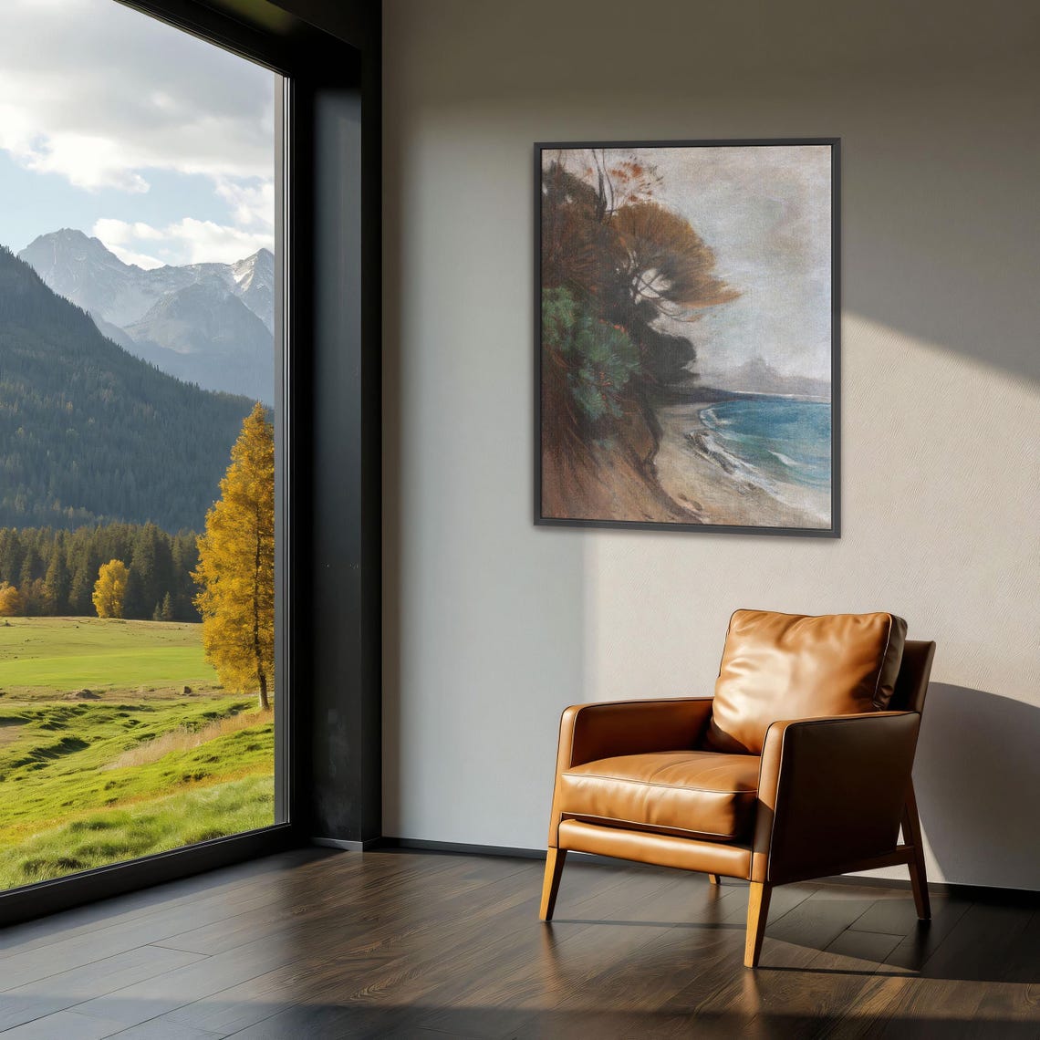 Windswept Pines Above a Turquoise Coastal Cove Seascape Poster - Image 3