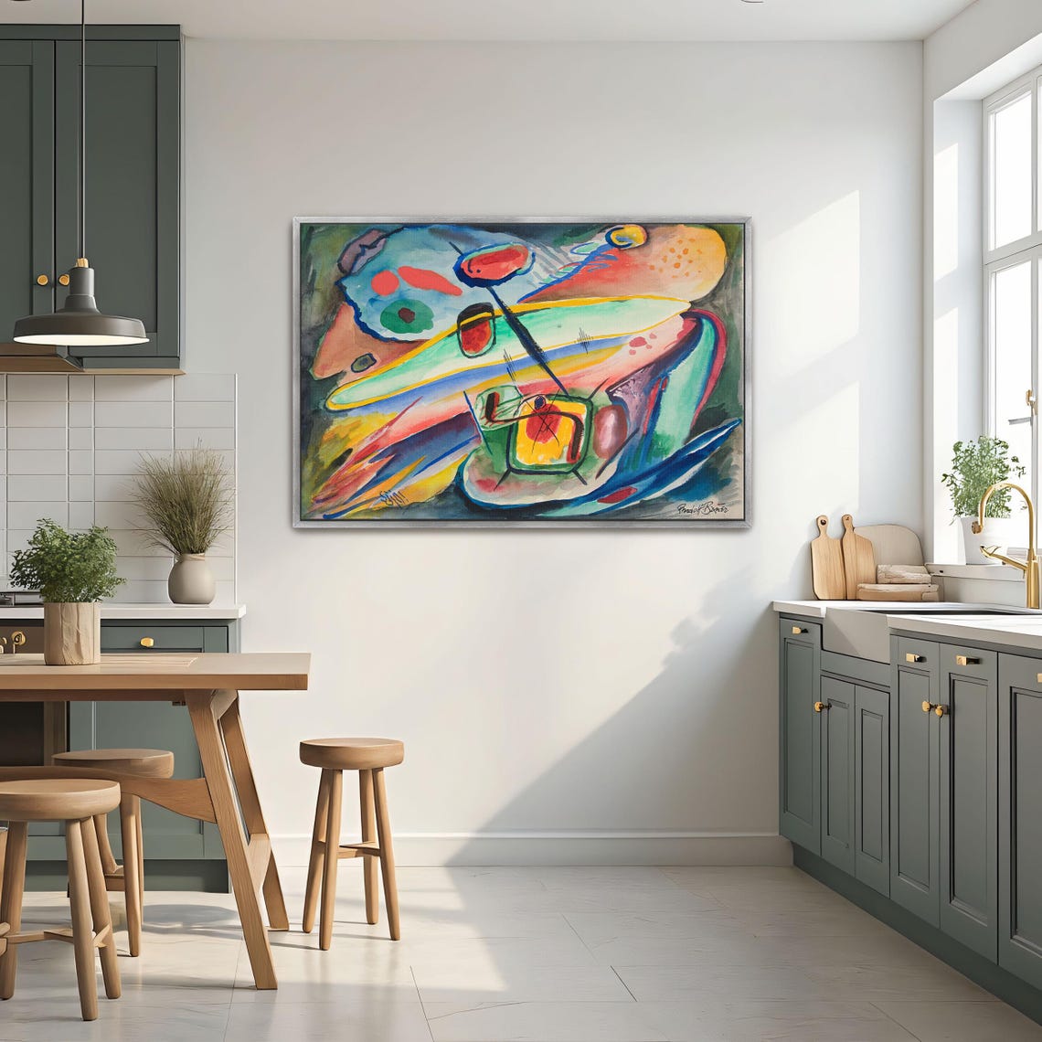 Framed Print Of Abstract Art With Geometric Shapes Geometric Print Blue And Green Living Room Decor Abstract Art - Image 2