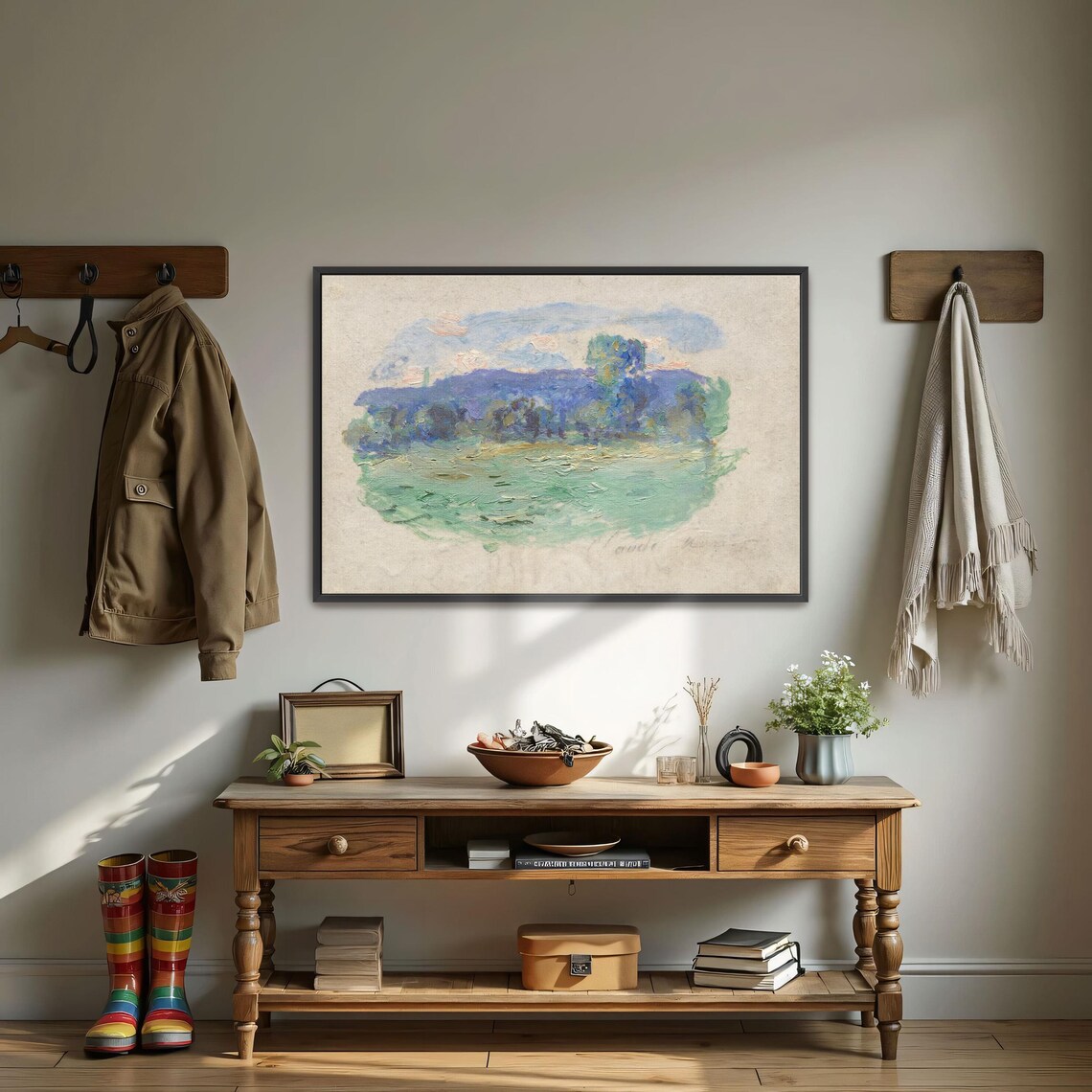 Claude Monet Framed Print Impressionist Landscape Painting Of Trees Landscape Wall Art Blue And Green Bedroom Artwork - Image 3