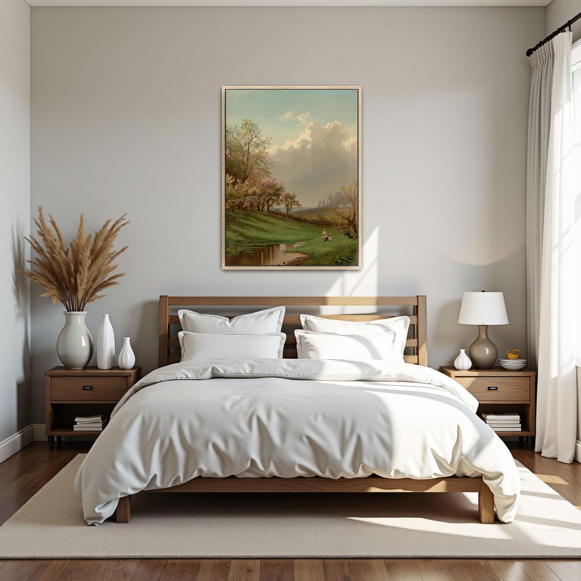 Large Framed Print Of Two Children By A Stream In A Spring Landscape Landscape Fine Art Print Green And Blue Bedroom Artwork - Image 5