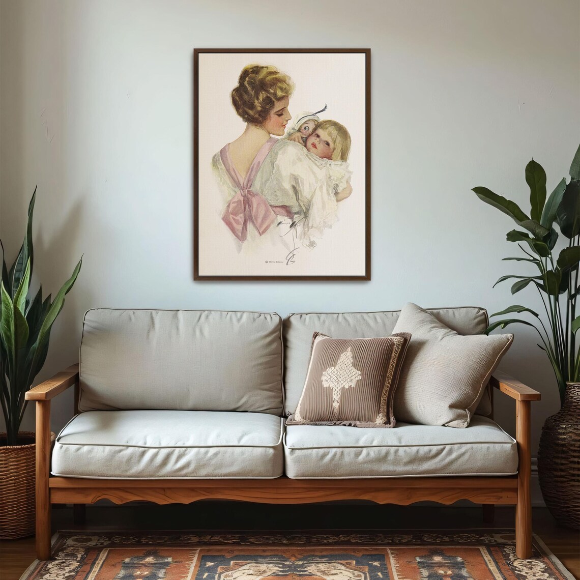 Vintage Illustration Of A Mother Holding Child And Doll Print - Image 5