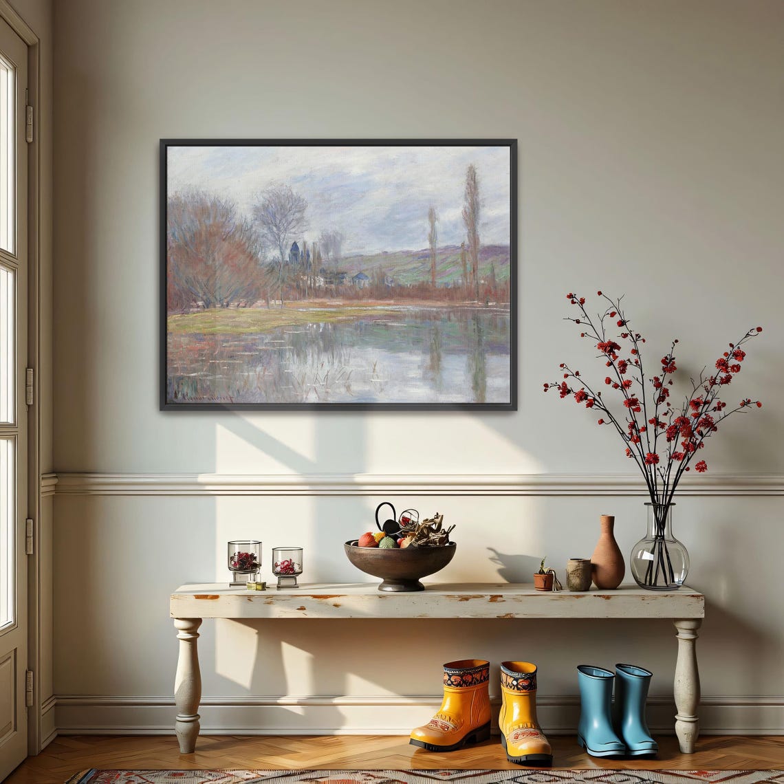 Claude Monet Misty River Church Spire Reflections Impressionist Poster - Image 3