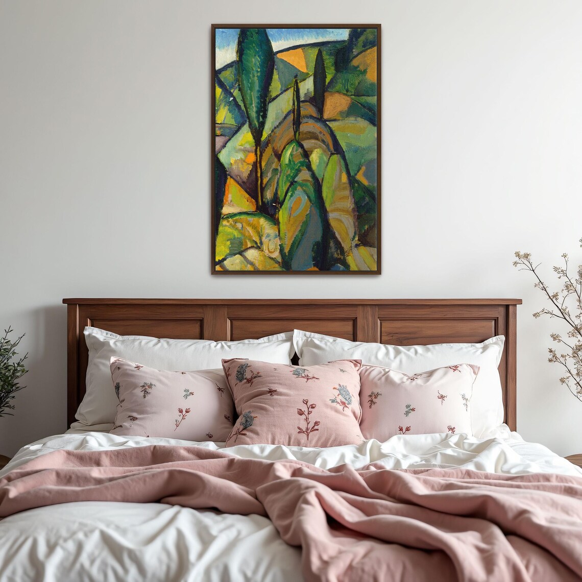 Framed Print Of Abstract Landscape With Trees Landscape Print Green And Blue Entryway Artwork Art Deco Oil Painting - Image 5