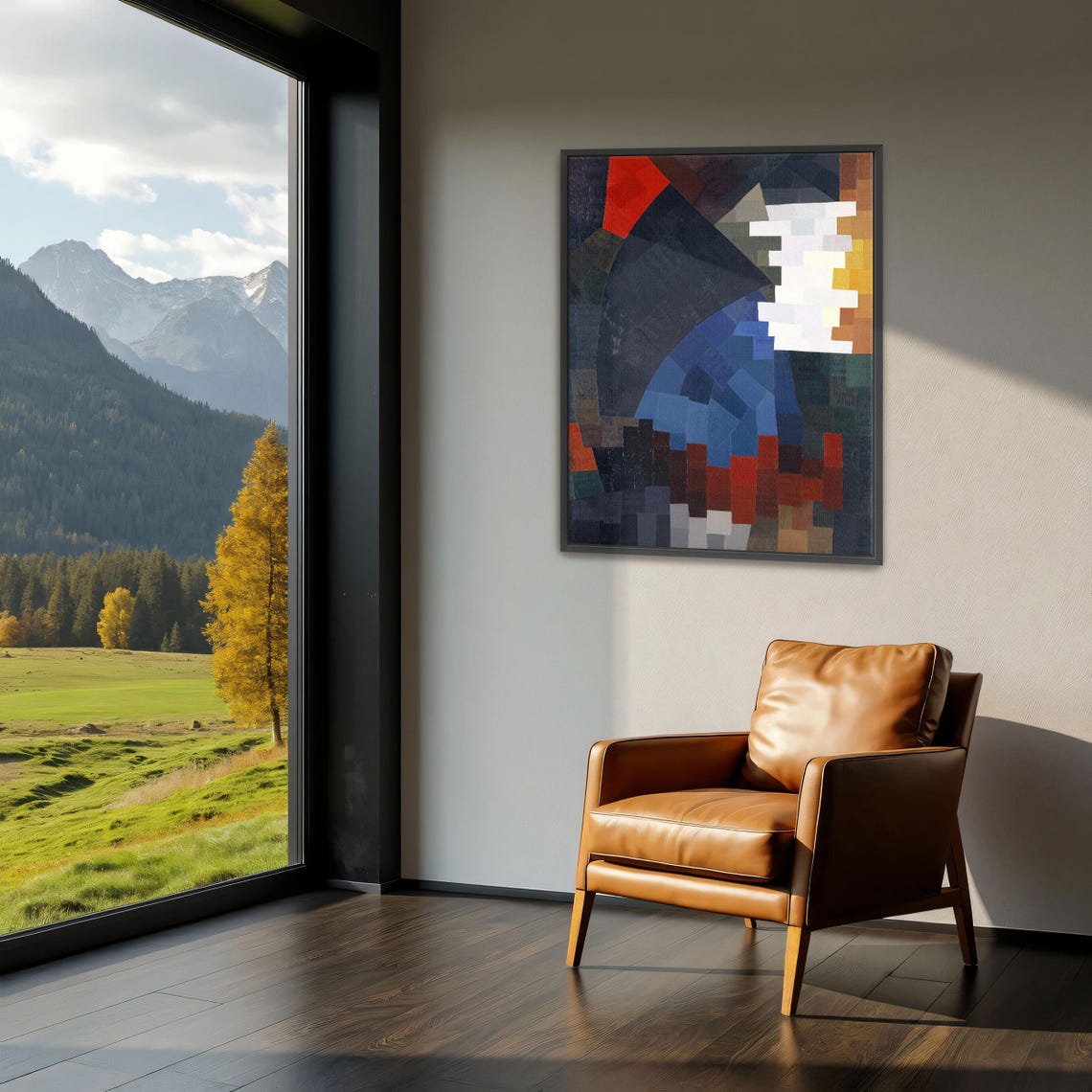 Modernist Geometric Abstraction In Cobalt Blue And Vermilion Poster - Image 3