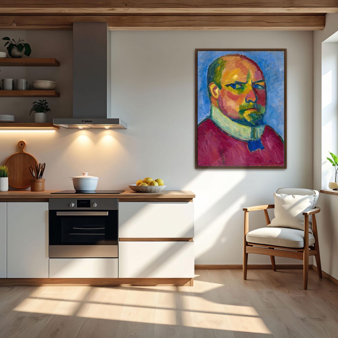 Expressionist Portrait of Man in Red Shirt White Collar Poster - Image 5