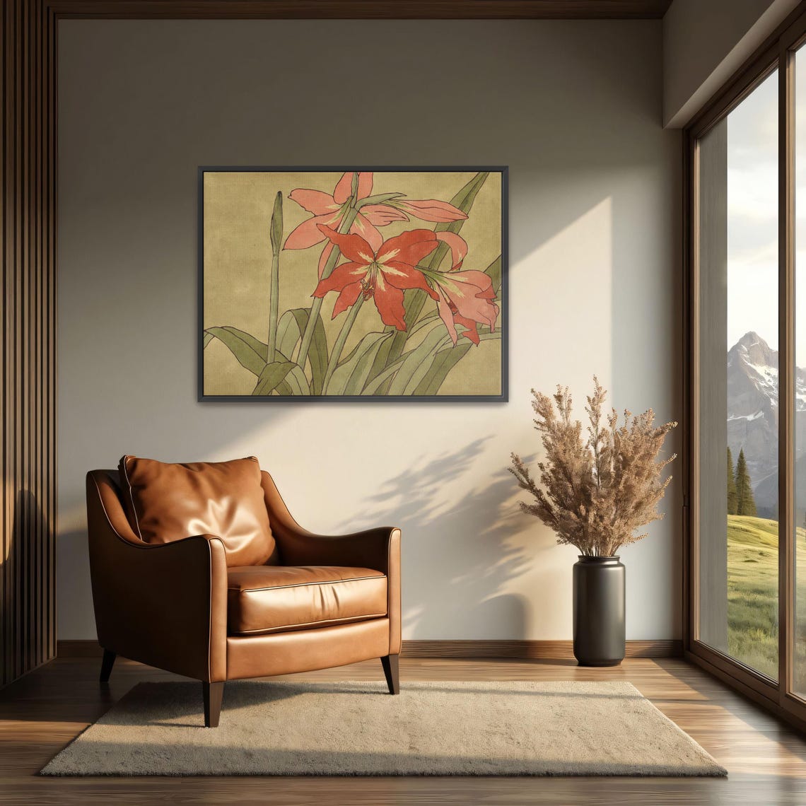 Red Amaryllis Blossoms Art Nouveau Floral Botanical Wall Poster - Image 4