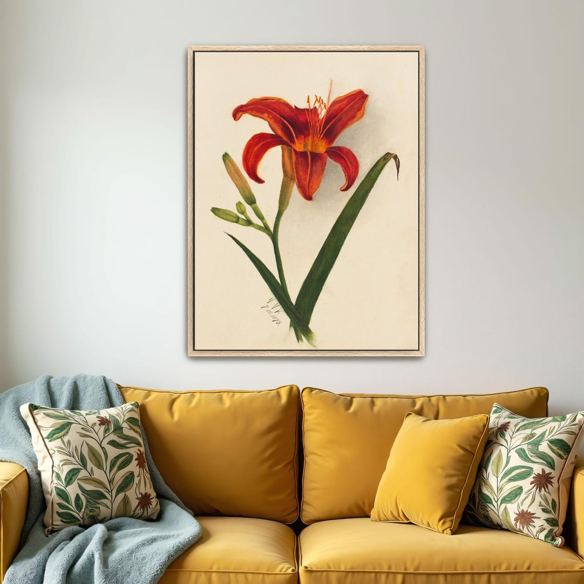 Fiery Orange Daylily Vintage Botanical Illustration Flower Poster