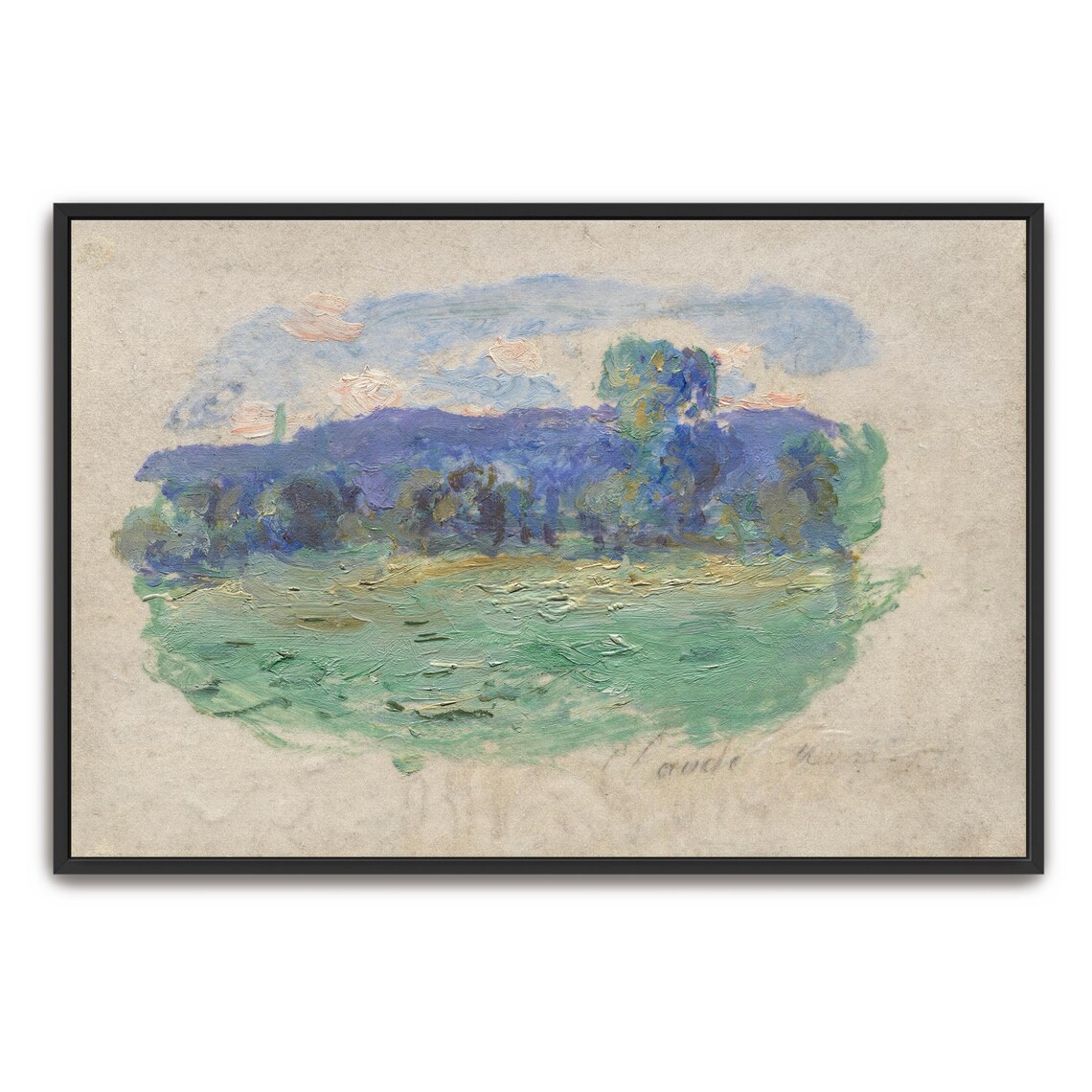 Claude Monet Framed Print Impressionist Landscape Painting Of Trees Landscape Wall Art Blue And Green Bedroom Artwork