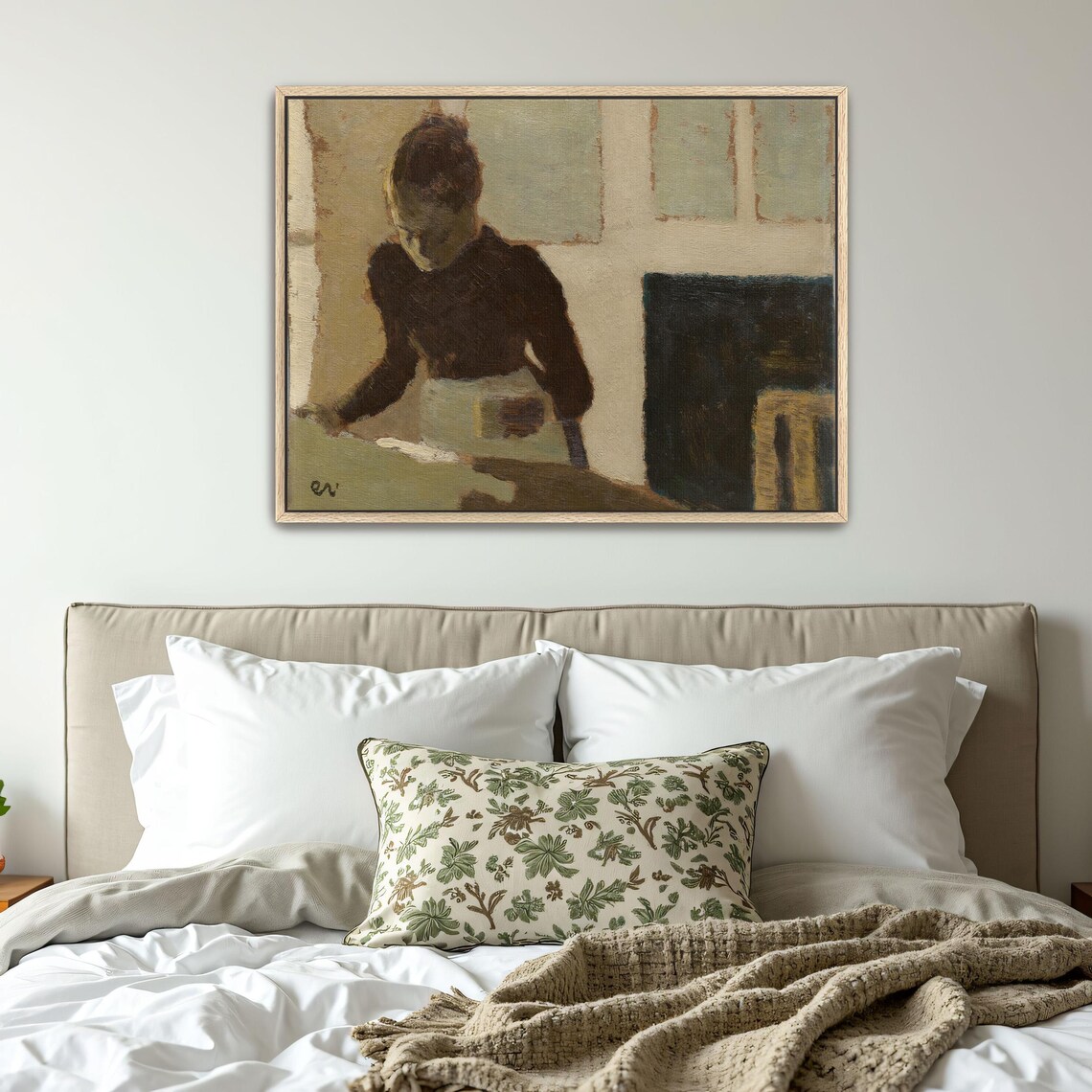 Woman in Dark Dress and Apron Rustic Interior Oil Painting Poster - Image 4