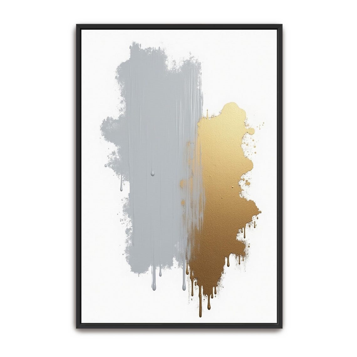 Grey And Gold Dripping Paint On White Abstract Minimalist Poster