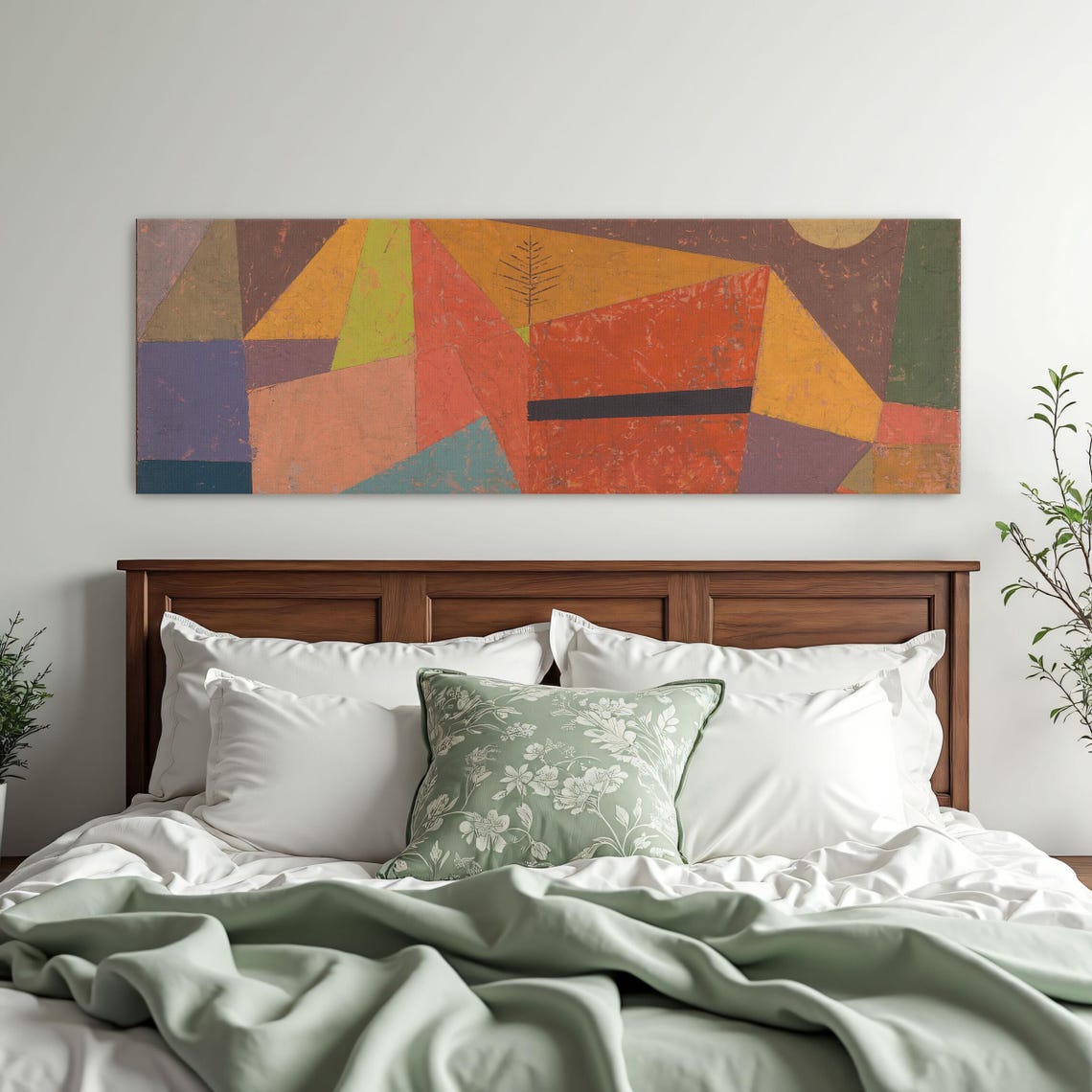 Abstract Geometric Composition With Tree Panoramic Wall Art Horizontal Framed Art Above Bed Wall Art Bedroom And Living Room Art Wide - Image 2