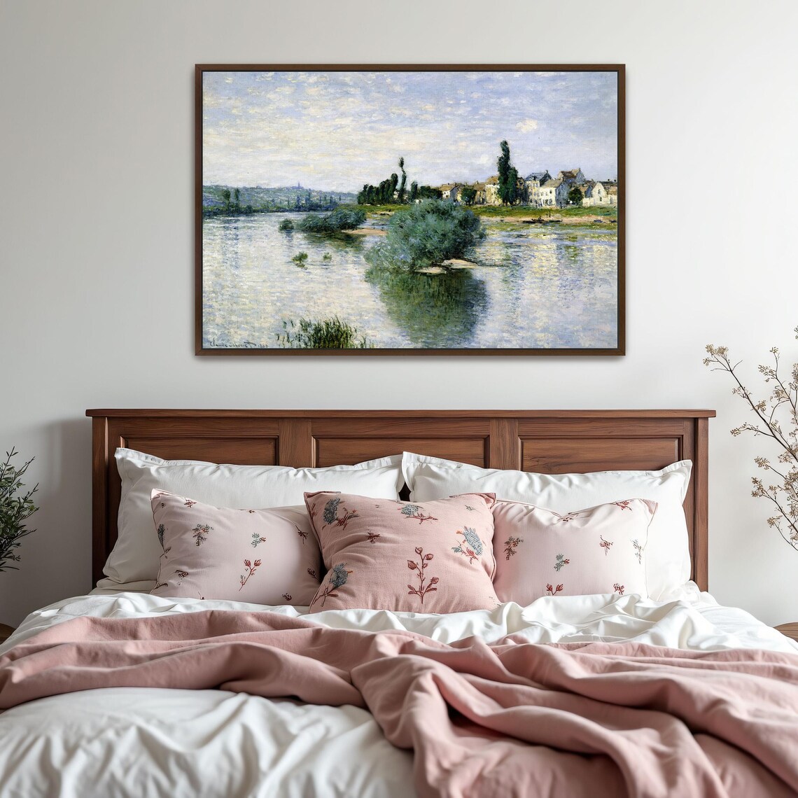 Claude Monet Large Framed Print River Scene With Houses And Trees Landscape Fine Art Print Blue And Green Living Room Artwork - Image 5