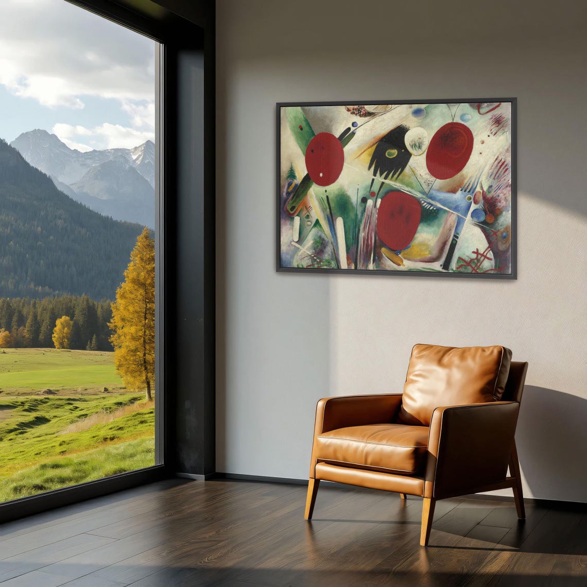 Abstract Red Circles With Floating Geometric Elements Poster - Image 3