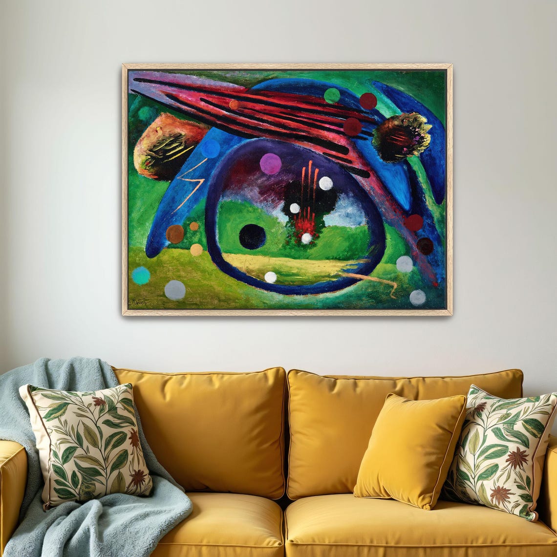 Framed Wall Art Of Abstract Painting With Circles And Lines Geometric Print Green And Blue Bedroom Decor Abstract Artwork - Image 4