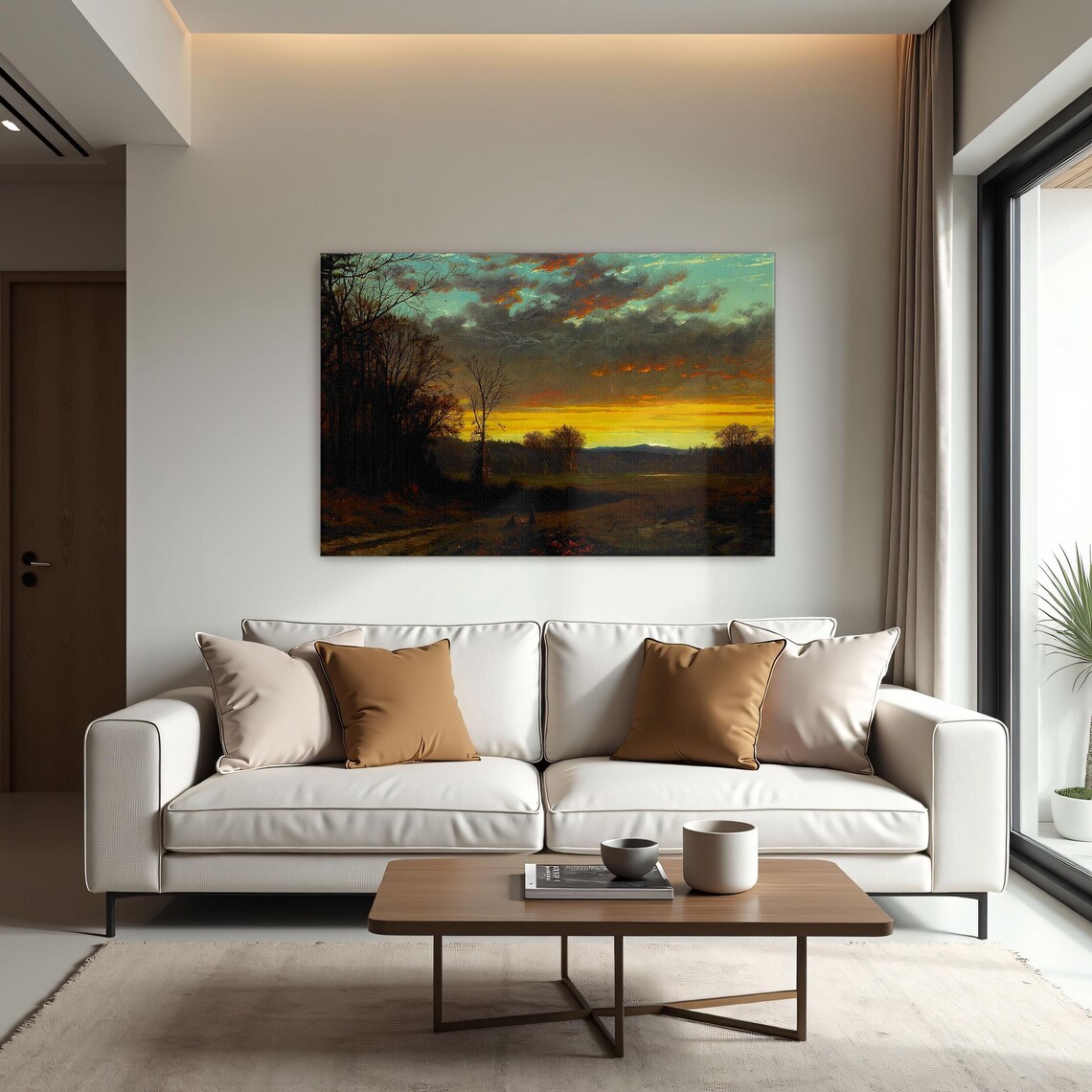 Large Framed Print Of Forest Clearing Sunset Landscape Landscape Fine Art Print Brown And Yellow Living Room Artwork - Image 2