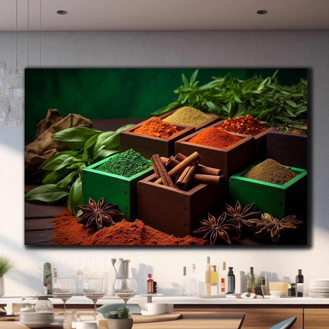 Colorful Spices Cinnamon Star Anise Wooden Box Kitchen Wall Art Poster