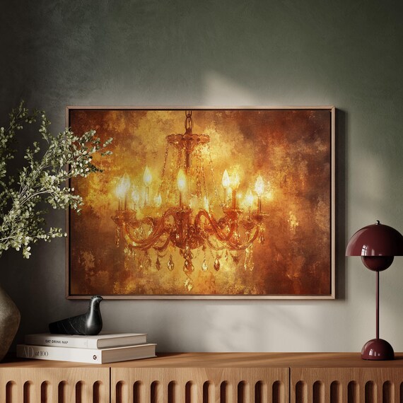 Golden Chandelier Vintage Glam Lighting Art Print