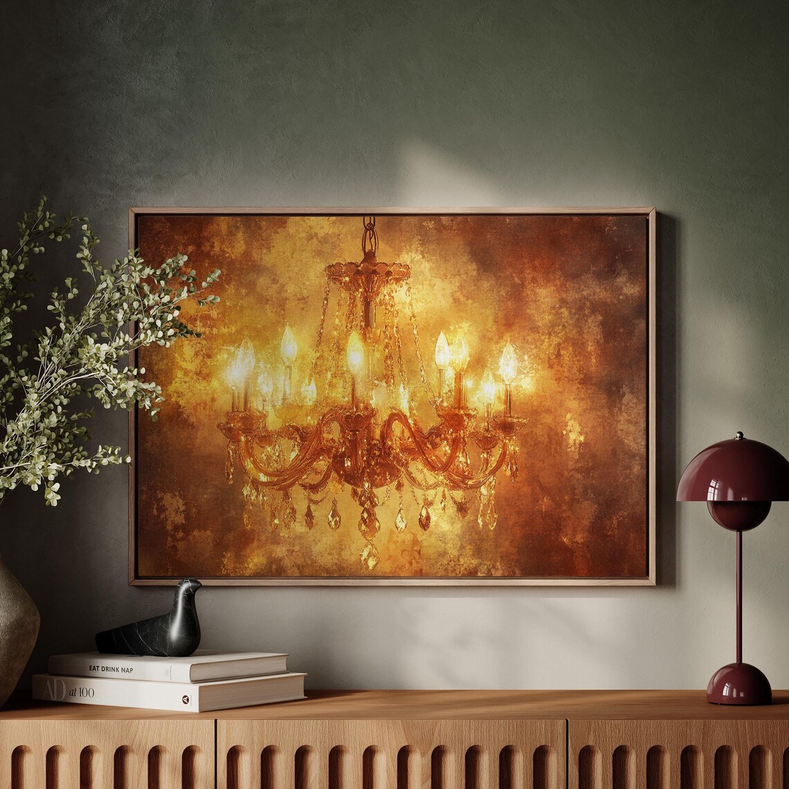 Golden Chandelier Vintage Glam Lighting Art Print