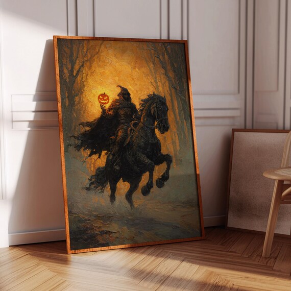 Headless Horseman Halloween Legend Gothic Oil Painting Poster