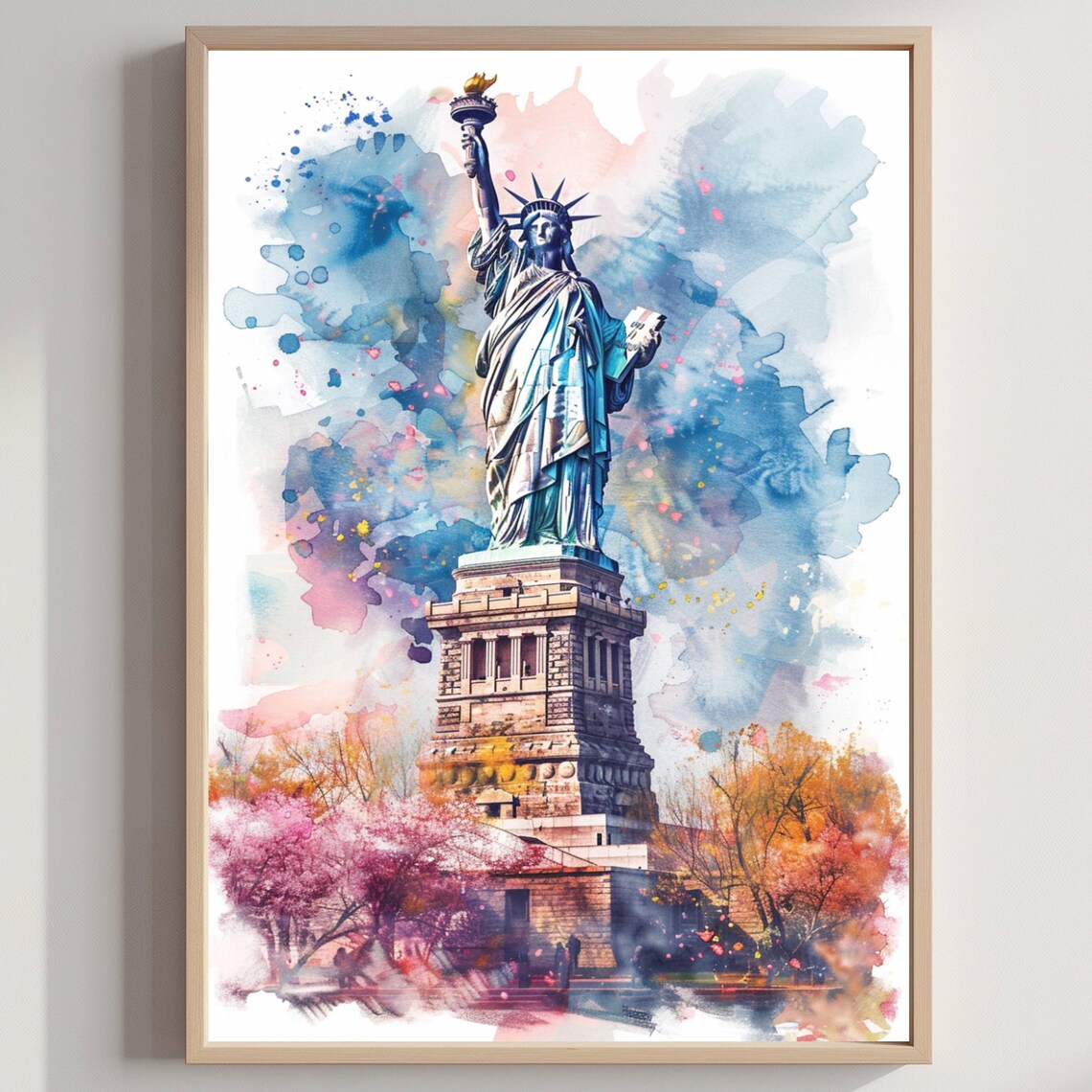 Statue of Liberty Colorful Watercolor Splash New York City Poster
