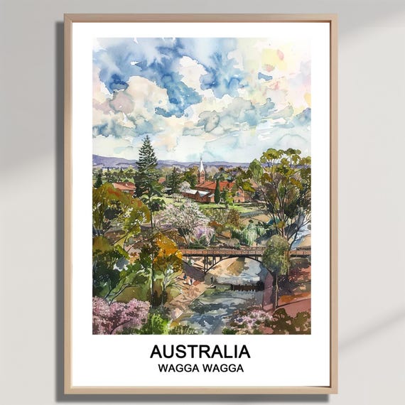 Wagga Australia Print Watercolor Travel Wall Art