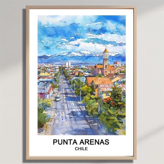 Punta Arenas Chile City Andes Patagonia Watercolor Travel Poster