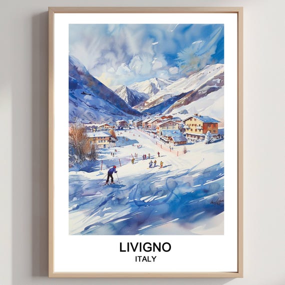 Livigno Ski Resort Italy Watercolor Art Print Italian Travel Poster