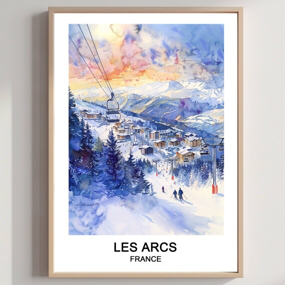 Les Arcs France Ski Resort Watercolor Travel Winter Mountains Poster