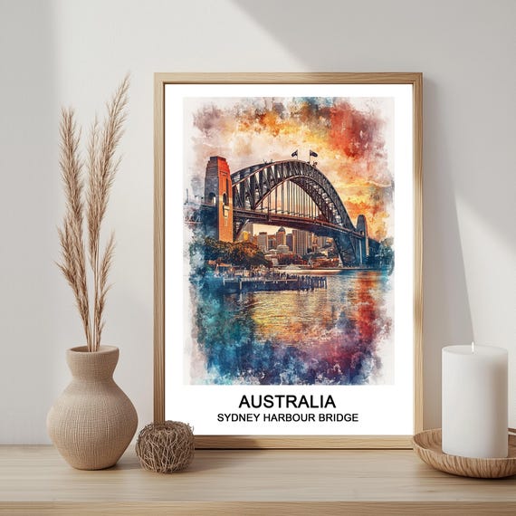 Sydney Harbour Bridge Watercolor Print Australia Travel Art