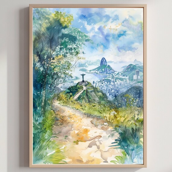 Christ the Redeemer Rio de Janeiro Watercolor Viewpoint Poster