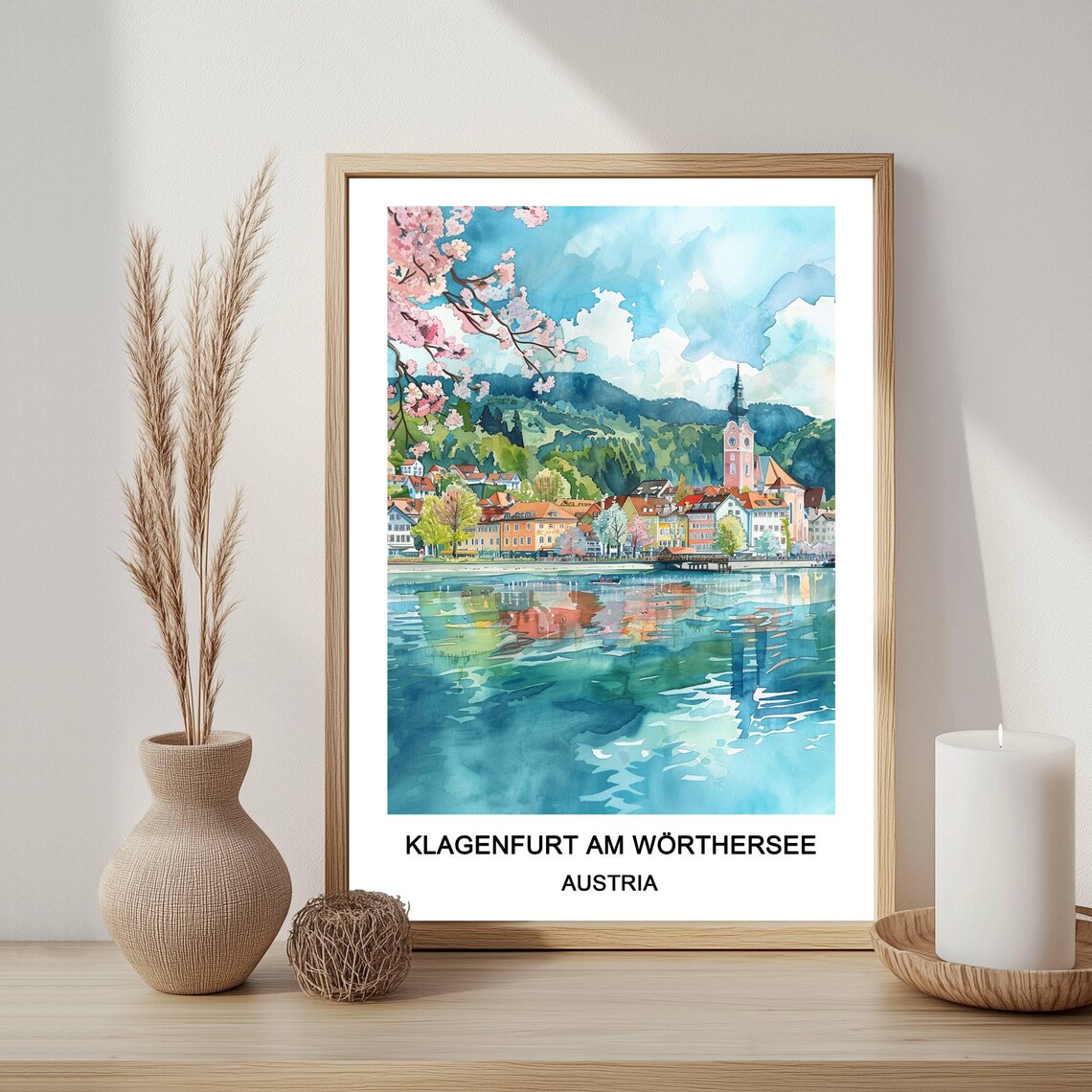 Klagenfurt Am Worthersee Austria Lake Watercolor Travel Poster