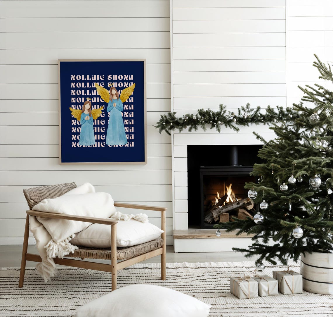 Irish Christmas Angels Nollaig Shona Navy Holiday Decor Poster - Image 4
