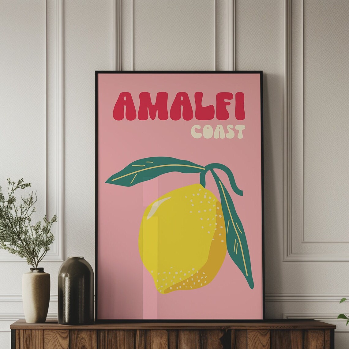 Amalfi Coast Pink Lemon Retro Groovy Italian Summer Travel Poster - Image 5